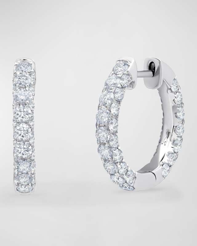 18K White Gold Diamond 3-Sided Hoop Earrings